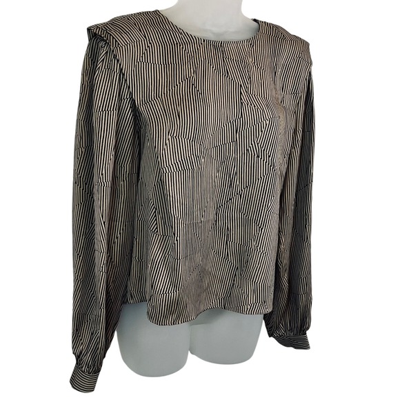 Anine Bing Willa Silk Top Crinkle Stripe Size Medium Tan‎ and Black - Picture 5 of 12